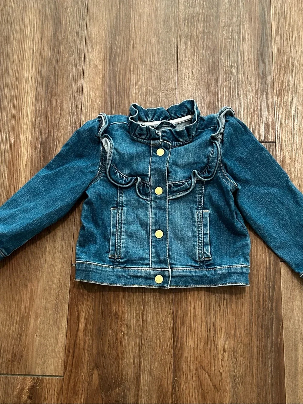 JANIE and JACK Girls Denim Ruffle Jacket Medium Blue Wash Snap Closure 2T